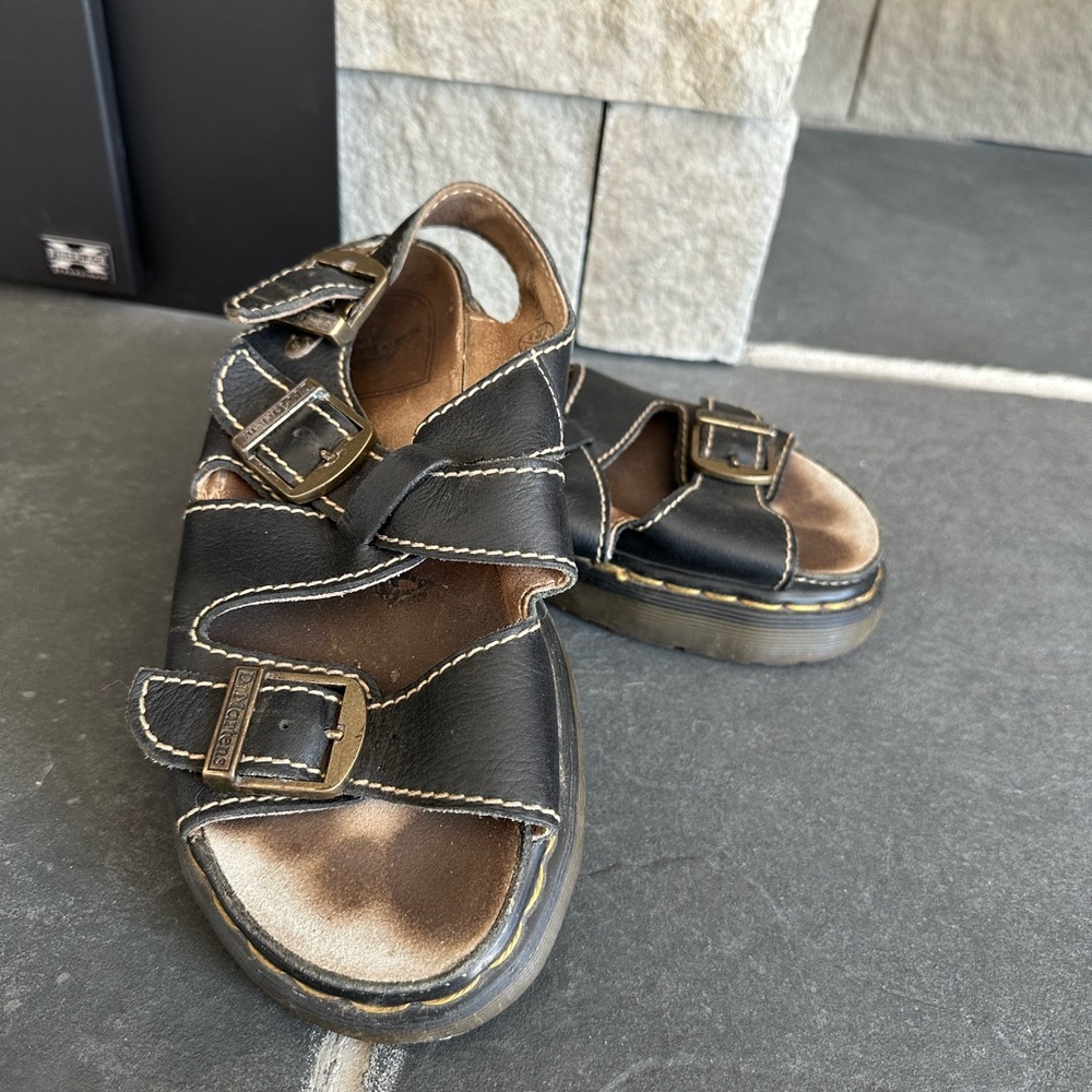Vintage Black Leather Dr Martens Sandals